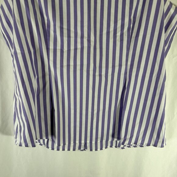 Talbots Blouse Women's 16 Purple White Striped Button Up Vneck Collared Non Iron - Picture 9 of 9